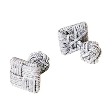 Houseofcuff Cufflinks French Cuff Wedding Best Man Silk Knot Square Manset Kancing Kemeja - Grey Gre