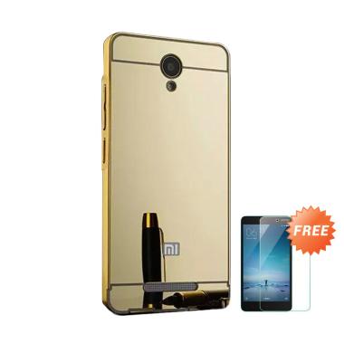 Case88 Mirror Aluminium Bumper with Sliding Casing for Xiaomi Redmi Note 2 - Gold + Free