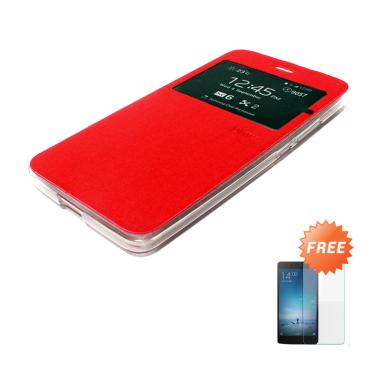 Ume Leather Flip Cover Casing for Samsung Galaxy Note 5 or N9200 - Merah + Free