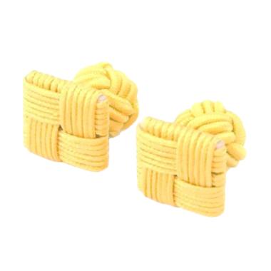 Houseofcuff Cufflinks French Cuff Wedding Best Man Silk Knot Square Manset Kancing Kemeja - Yellow Y