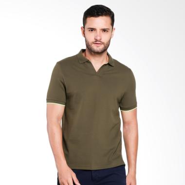 Giordano V-neck Polo Shirt Pria - Dark Green [0101500279]