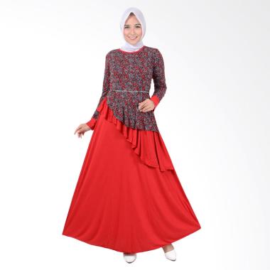 Jfashion Lucinta Maxi Kombinasi Corak Long Dress Gamis - Merah