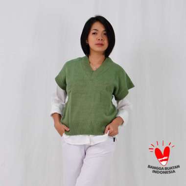 Okechuku Vest SILA Rompi Rajut Fashion Wanita Rompi Korea Outer V Neck Mint
