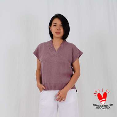 Okechuku Vest SILA Rompi Rajut Fashion Wanita Rompi Korea Outer V Neck Pink