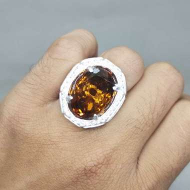 Batu Cincin Perak Asli Kuning Emas Citrine Kecubung Asli