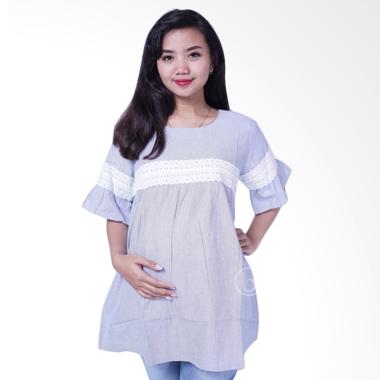 Mama Hamil BLD 410 Renda Klasik Baju Blouse Ibu Hamil Lengan Pendek - Biru