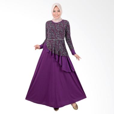 Jfashion Lucinta Maxi Kombinasi Corak Long Dress Gamis - Ungu Tua