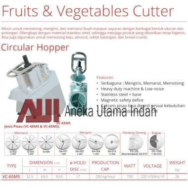 Getra VC-65MS Circular Hopper - Fruit & Vegetable Cutter - Mesin Pemotong Buah & Sayuran VC65MS