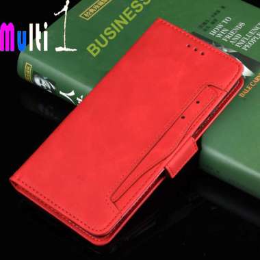 Flip Case Wallet Realme C11 2021 - Realme C20 - Realme C20A Leather Case Multi card slot Red