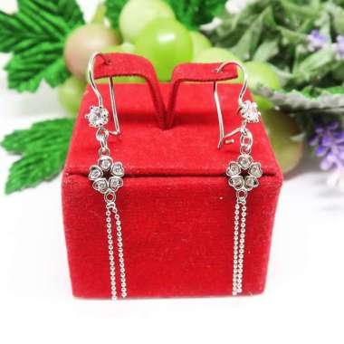 BCA279 PERHIASAN ANTING PANJANG SAKURA PERAK SILVER 925 LAPIS EMAS ASLI ORIGINAL