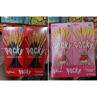 Biskuit stick Pocky mini coklat dan strawberry /glico Pocky (1pack isi 10 x 22 gr ) Rasa Coklat