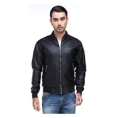 Hamlin Clover Jaket Bomber Pria Now Ori Soft Material Viena Semi Kulit Gread A ORIGINAL Black M