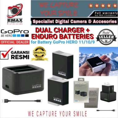 GoPro Dual Charger + ENDURO Batteries GoPro HERO11 Hero10 Hero9 Dual Battery Charger GoPro Baterai G