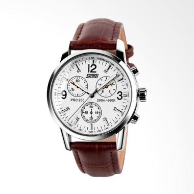 SKMEI Jam Tangan Pria Cowok Kulit L ... 9070CL Original - Coklat