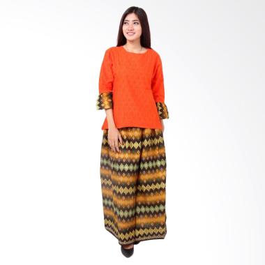 Batik Distro BA8380 Blus Rok Embos Pendek Set Pakaian Wanita - Orange