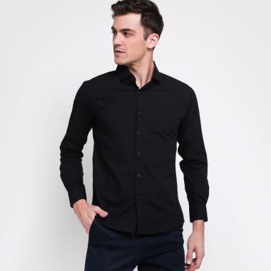 VM Polos Panjang Slimfit Kemeja Pria 2XL Hitam