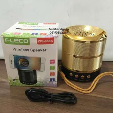 Wireless Speaker Fleco WS888A Pemutar Musik Bluetooth USB Memori Bass Gold