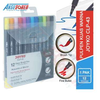 Pena Kuas Warna Joyko [CLP-43/12 Warna] / Color Brush Pen Murah 1 Set / Bolpoin 1 Pack / Brushpen / 