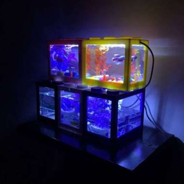 Aquarium mini ikan cupang – Aquarium Cupang led USB/Baterai Lego Blog Ukuran 12X8x11 Cm