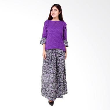 Batik Distro BA8372 Blus Rok Wanita Embos Pendek - Ungu