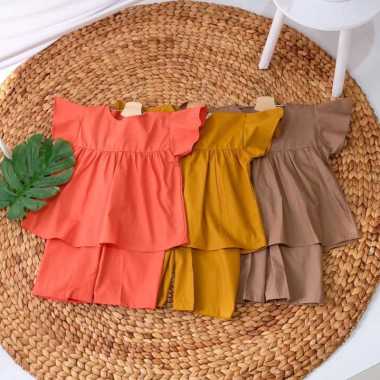 CAVIAR WEAR ONE SET SETELAN ANAK 3-4TH BAJU KATUN JEPANG PREMIUM BAJU CASUAL Orange
