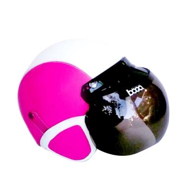 JBX Helmet Retro Klasik Kulit with Kaca Bogo - Pink Putih