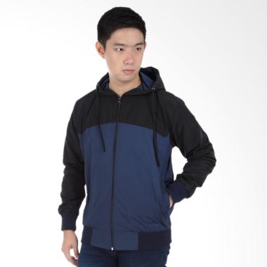 Parasut Water Resistant Hoodie Combination Navy - Hitam
