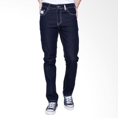 Oliveinch Raw Denim Stitching White Celana Pria - Blue