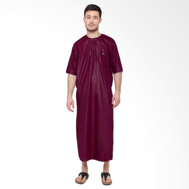 Okechuku Al-Isra Jubah Arabi Pakaian Gamis Pria Lengan Pendek - Maroon
