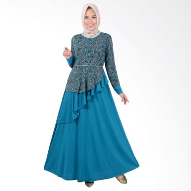 Jfashion Lucinta Maxi Kombinasi Corak Long Dress Gamis - Biru Tosca
