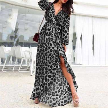 Maxy kimono/longdress kimono leopard/gamis leopard kimono/maxy leopard - Mocca Grey