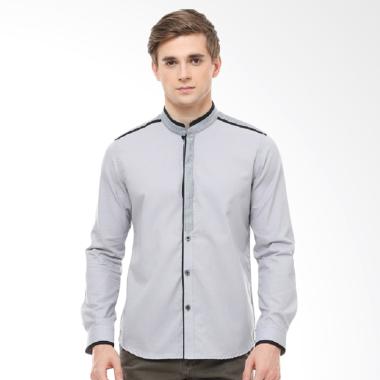 LGS Aksen Garis Slim Fit Baju Koko Pria - Abu Hitam