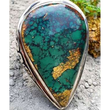 Cincin Batu Pirus Persia Asli Natural Ring Perak Antik 9