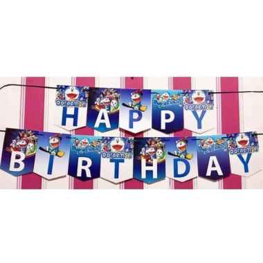 Banner Flag Happy Birthday Doraemon - Banner Happy Birthday Doraemon Multicolor
