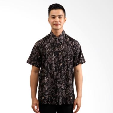 Denbagoes Batik Pakis Hem Lengan Pendek Baju Batik Pria - Hitam