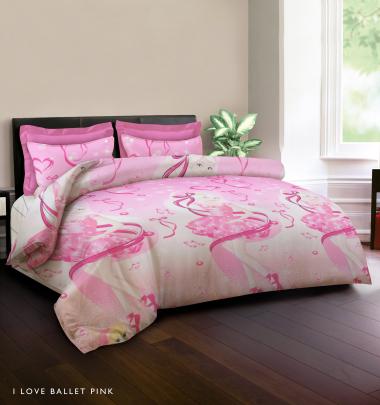 King Rabbit Motif I Love Balet Bed Cover - Pink