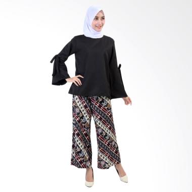Jfashion Stelan Blouse tangan terompet & Celana kulot - Karen Hitam