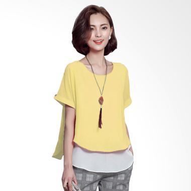 Jfashion Korean Style Double Layer Blouse - Ivanka Kuning M-L Kuning