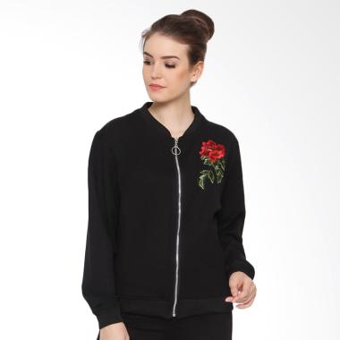 Heart and Feel 1259.BF With Rose Embroidery Boomber Jacket - Black
