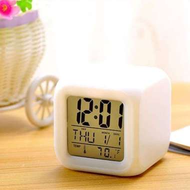 Jam LED Meja Kubus Digital Alarm / Moody Clock Glowing 7 LED Colours