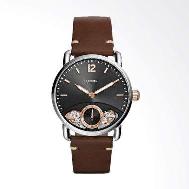 Fossil The Commuter ME1165 Jam Tang ... wn Leather Strap - Silver