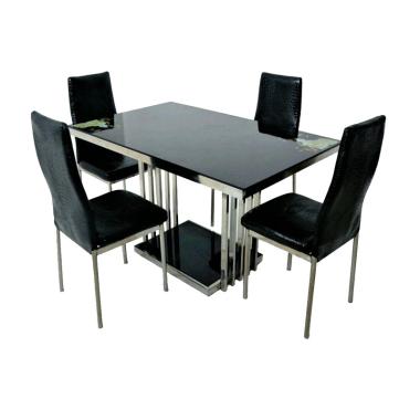Little Tiger 4 - B Minimalis Stainless Set Meja Makan - Hitam