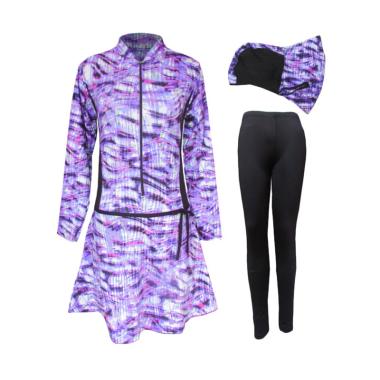 Rainy Collections Motif Garis Baju Renang Muslim Wanita - Ungu Muda