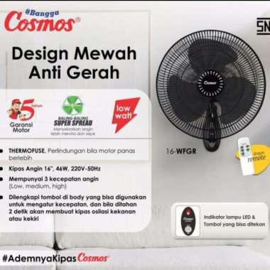 COSMOS 16 WFGR (16 Inch) WALL FAN BLACK + REMOTE / KIPAS ANGIN DINDING / 16WFGR