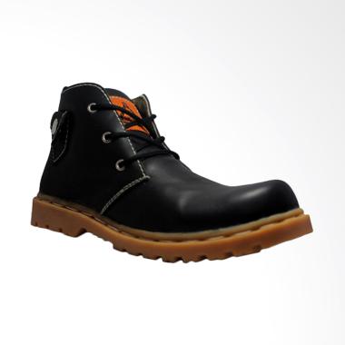 Cut Engineer Safety Lacoste Genuine Leather Sepatu Boot Pria - Black