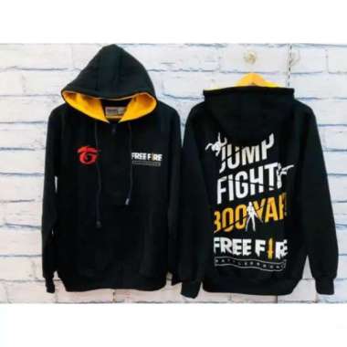 OEM sweater free fire anak/jaket ff anak laki laki / jaket anak ff L Hitam Topi Kuning