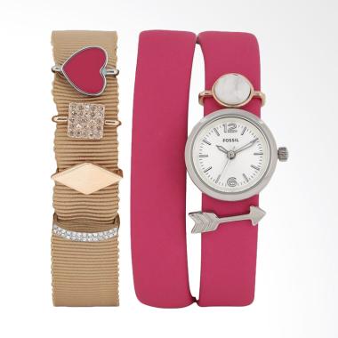 Fossil ES3964 Double Wrap Georgia Crystals Leather Set Jam Tangan Wanita - Pink Silver