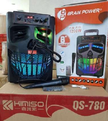 Speaker Bluetooth Portable 8 Inch QS-7801 LED Plus Mic Karaoke + REmote