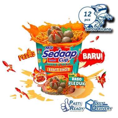 Sedaap Rawit Baso Bleduk Mie Instant Cup [12 pcs | 1 Karton] Kuah Pedas Sedap Mi Bingit Popmie