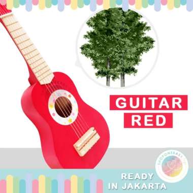 Ukulele Guitar Wooden Toy Mainan Alat Musik Anak Gitar Kecil Red